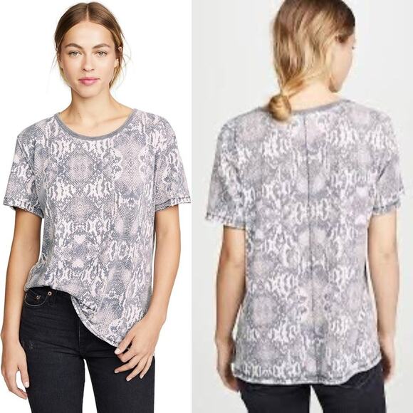 FREE PEOPLE WOMEN'S GREY & WHITE SNAKE PRINT TEE SHIRT SIZE SMALL - Picture 1 of 11